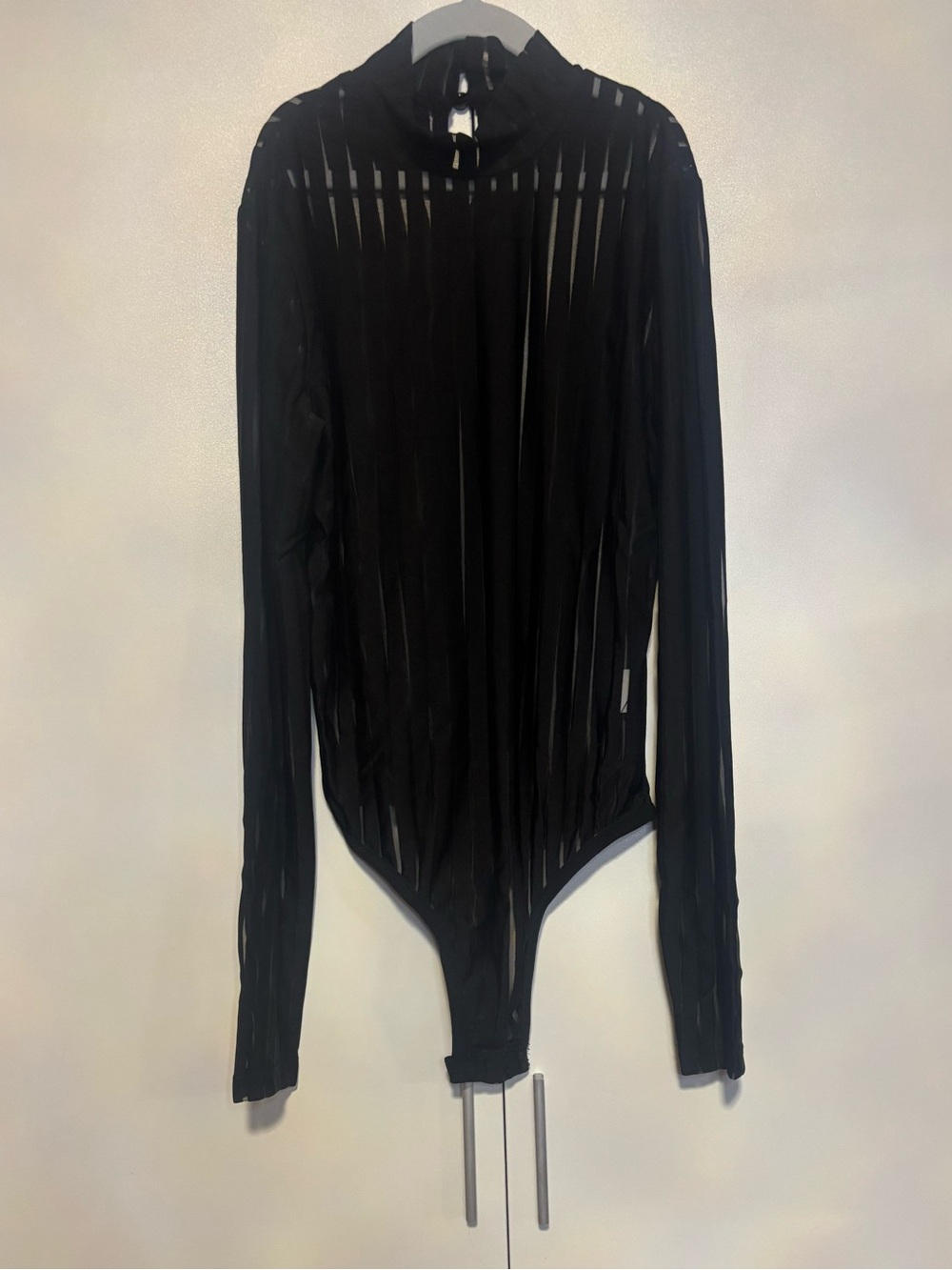Black Sheer Striped Long Sleeve Bodysuit